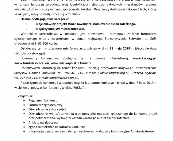 Zaproszenie do udziału w VII edycji konkursu „Fundusz sołecki – najlepsza inicjatywa